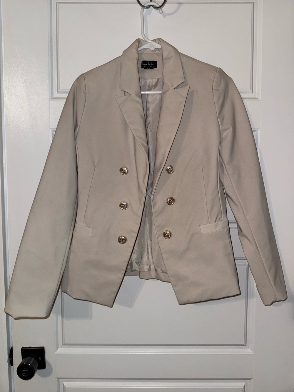 Nicole Miller Cream Double-Breasted Blazer with Gold Buttons